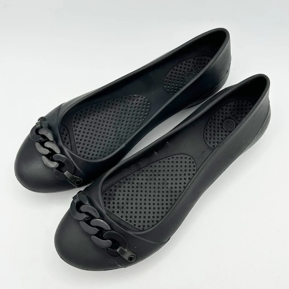 Crocs Womens Gianna Chain Link Ballet Flats Slip‎ On Shoes Black Size 6